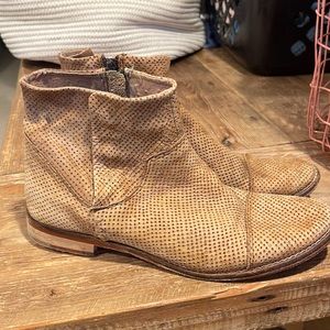 Free people bootie. One side snap one side zip. Soft thin perforated leather.